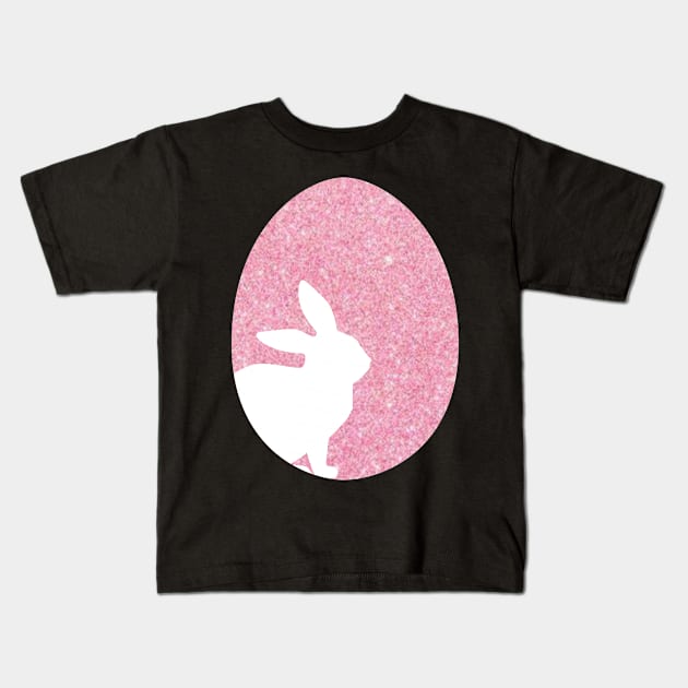 Easter Bunny Silhouette in Pastel Pink Faux Glitter Easter Egg Kids T-Shirt by Felicity-K